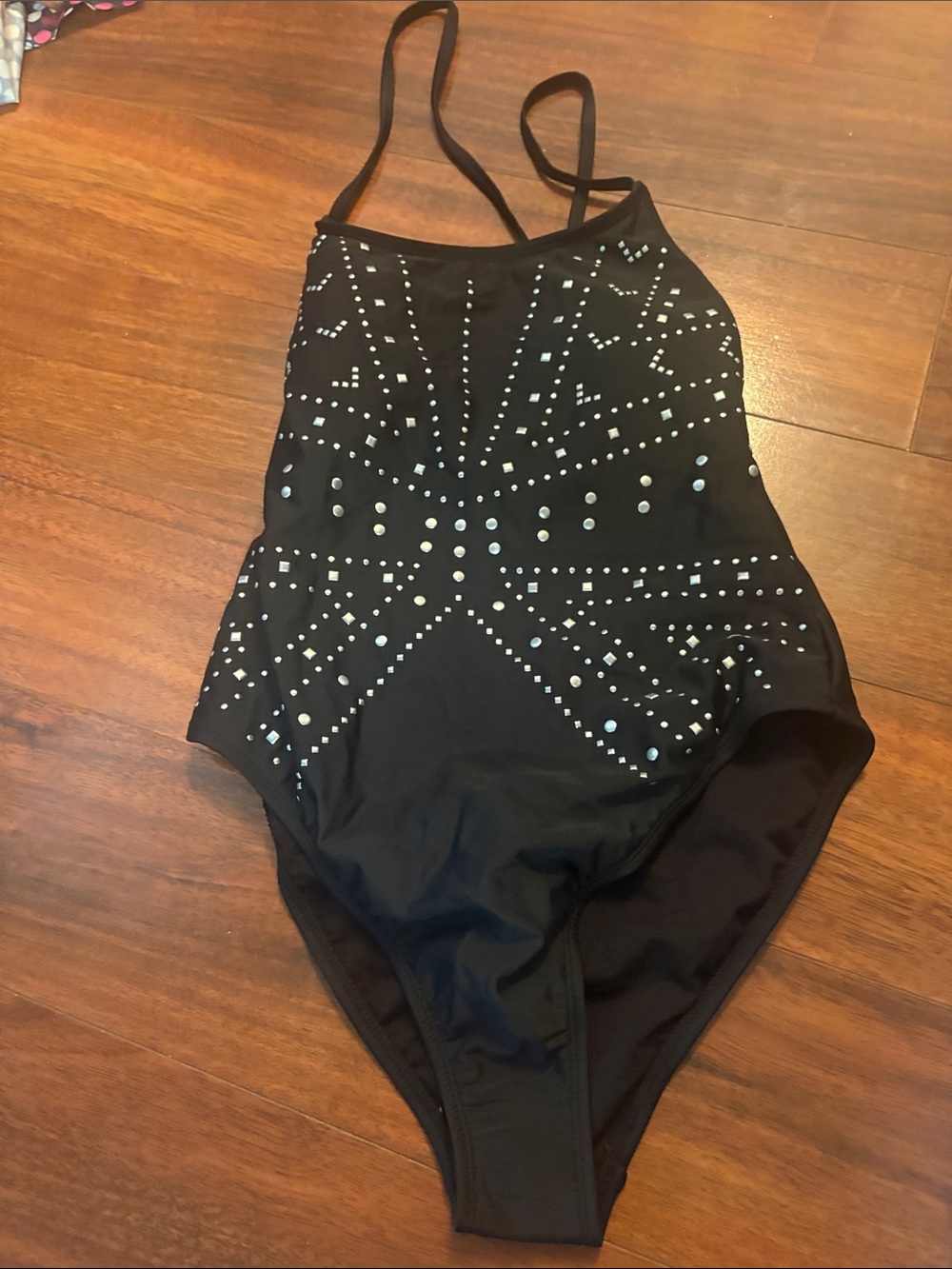 Xhilaration Black One-Piece Swimsuit with Silver Stud Accents